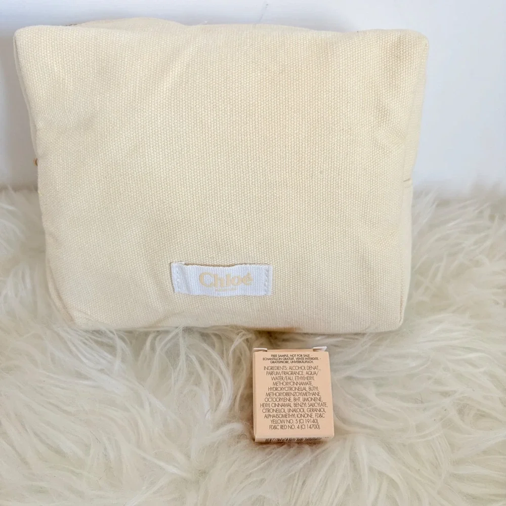 Chloe Parfums Cream Canvas Cosmetic Bag and 5ml Mini Eau de Parfum Set
